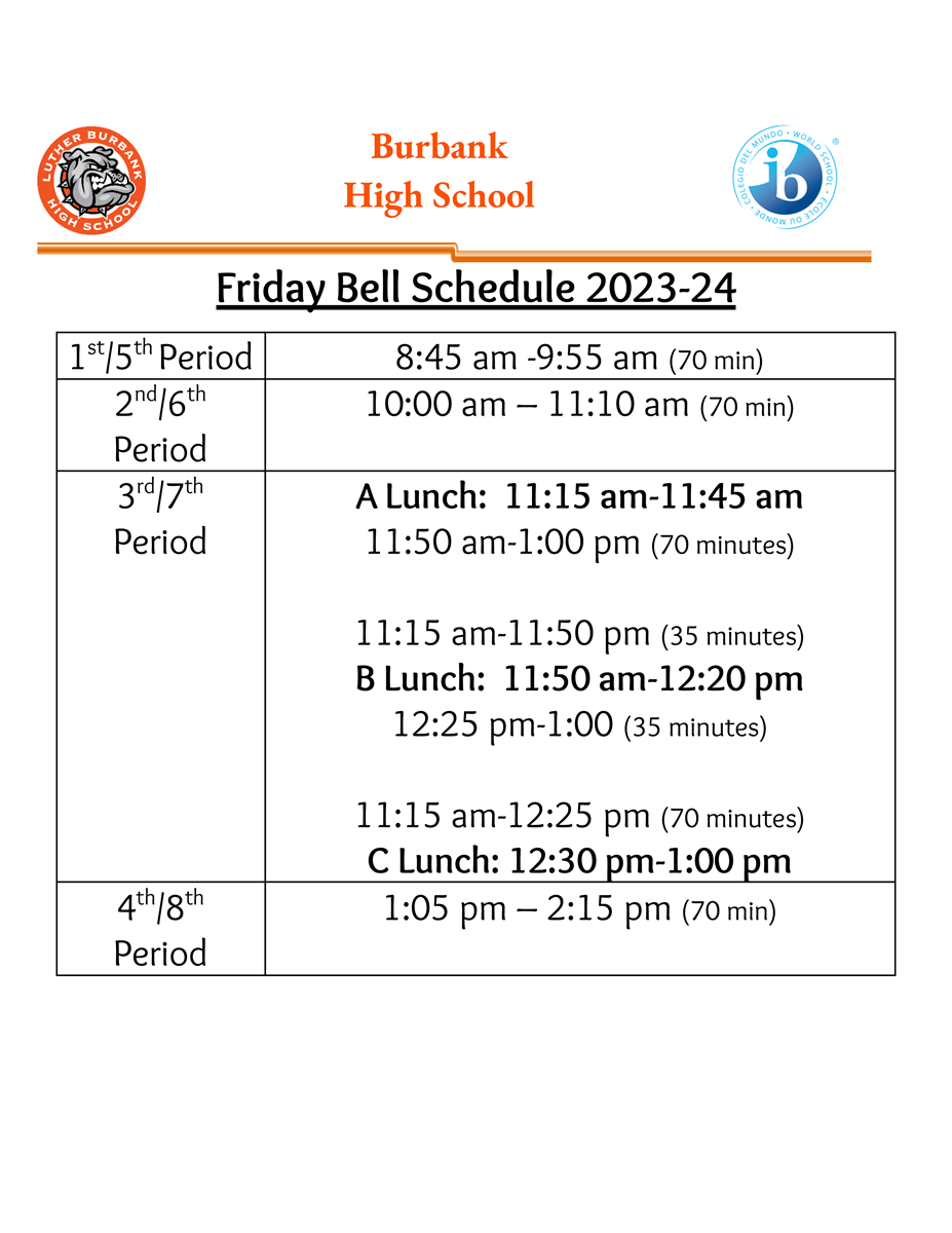 Friday bell schedule for 23-24 school year